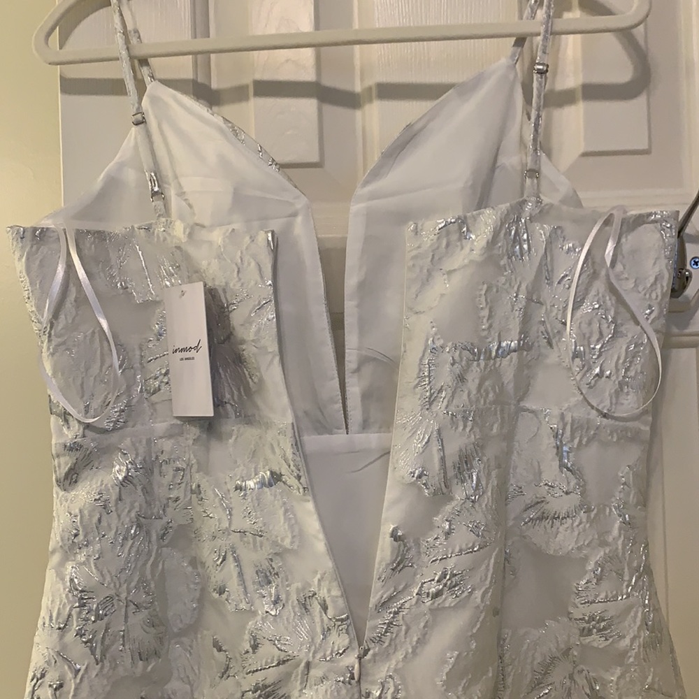 Size L silver brocade prom dress fishtail maxi dress - Picture 4 of 5